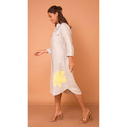 The House of Hemp Women Latest Midi Length Three Fourth Sleeves Dress