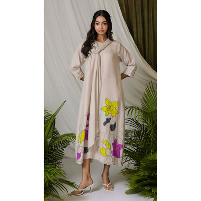 The House of Hemp Women Latest Midi Length Three Fourth Sleeves Dress