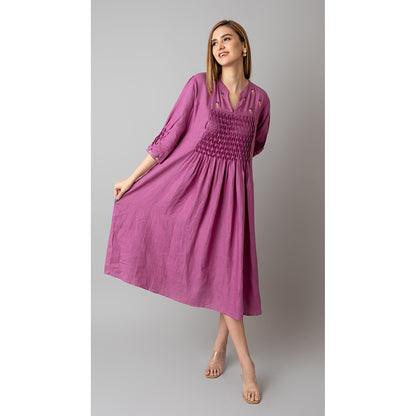 The House of Hemp Women Latest Midi Length Three Fourth Sleeves Dress