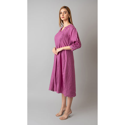 The House of Hemp Women Latest Midi Length Three Fourth Sleeves Dress