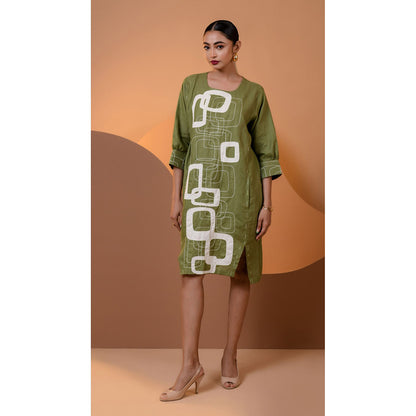 The House of Hemp Women Latest Midi Length Three Fourth Sleeves Dress