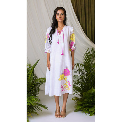The House of Hemp Women Latest Midi Length Three Fourth Sleeves Dress