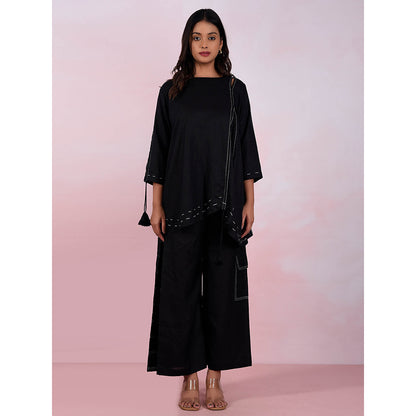 The House of Hemp Women Latest Stylish Neck Hemp And Lyocell Black Co-Ord (Set of 2)