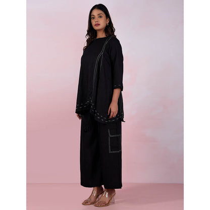 The House of Hemp Women Latest Stylish Neck Hemp And Lyocell Black Co-Ord (Set of 2)