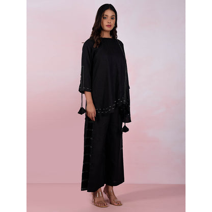 The House of Hemp Women Latest Stylish Neck Hemp And Lyocell Black Co-Ord (Set of 2)