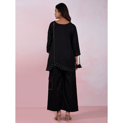 The House of Hemp Women Latest Stylish Neck Hemp And Lyocell Black Co-Ord (Set of 2)