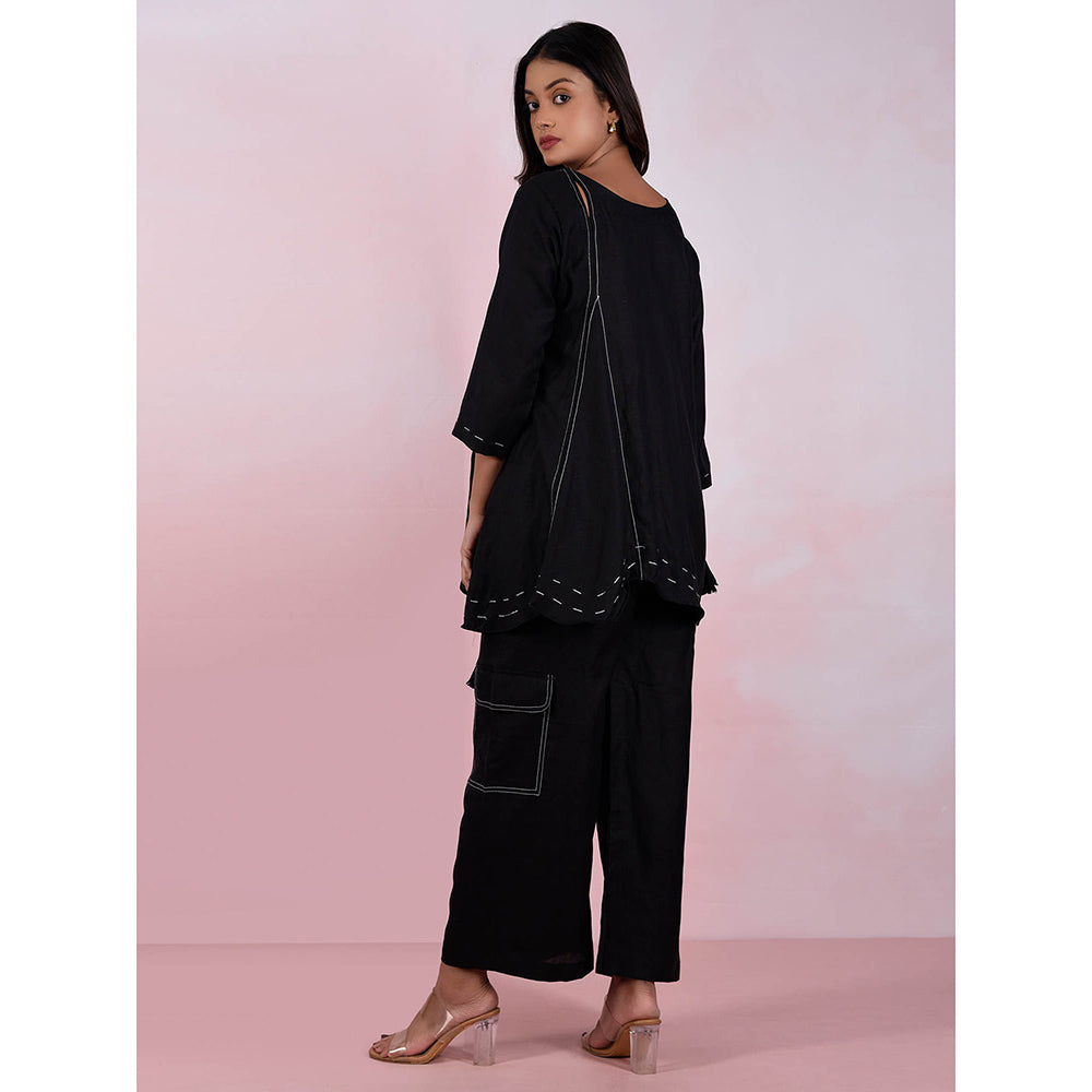 The House of Hemp Women Latest Stylish Neck Hemp And Lyocell Black Co-Ord (Set of 2)