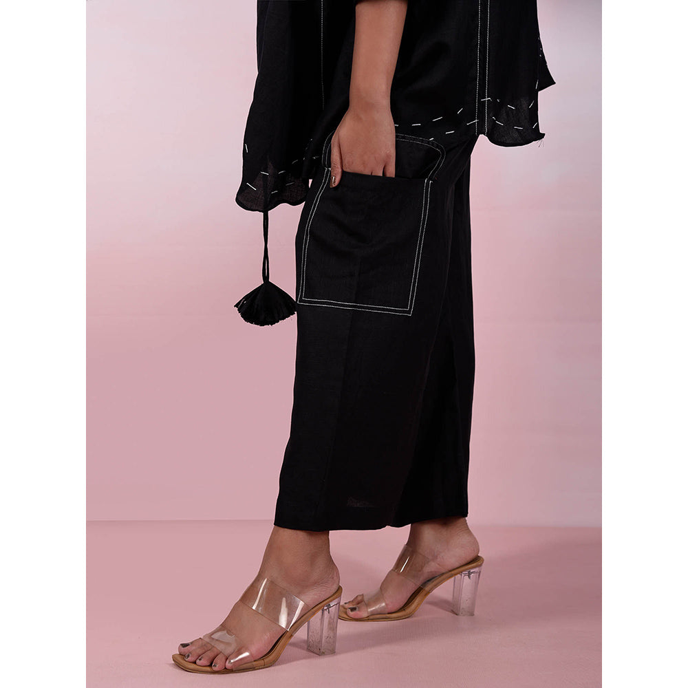 The House of Hemp Women Latest Stylish Neck Hemp And Lyocell Black Co-Ord (Set of 2)