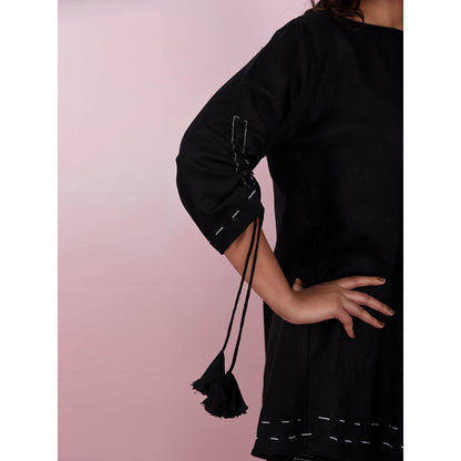 The House of Hemp Women Latest Stylish Neck Hemp And Lyocell Black Co-Ord (Set of 2)