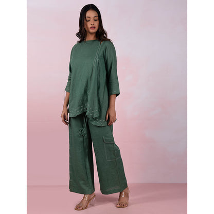 The House of Hemp Women Latest Stylish Neck Hemp And Lyocell Green Co-Ord (Set of 2)
