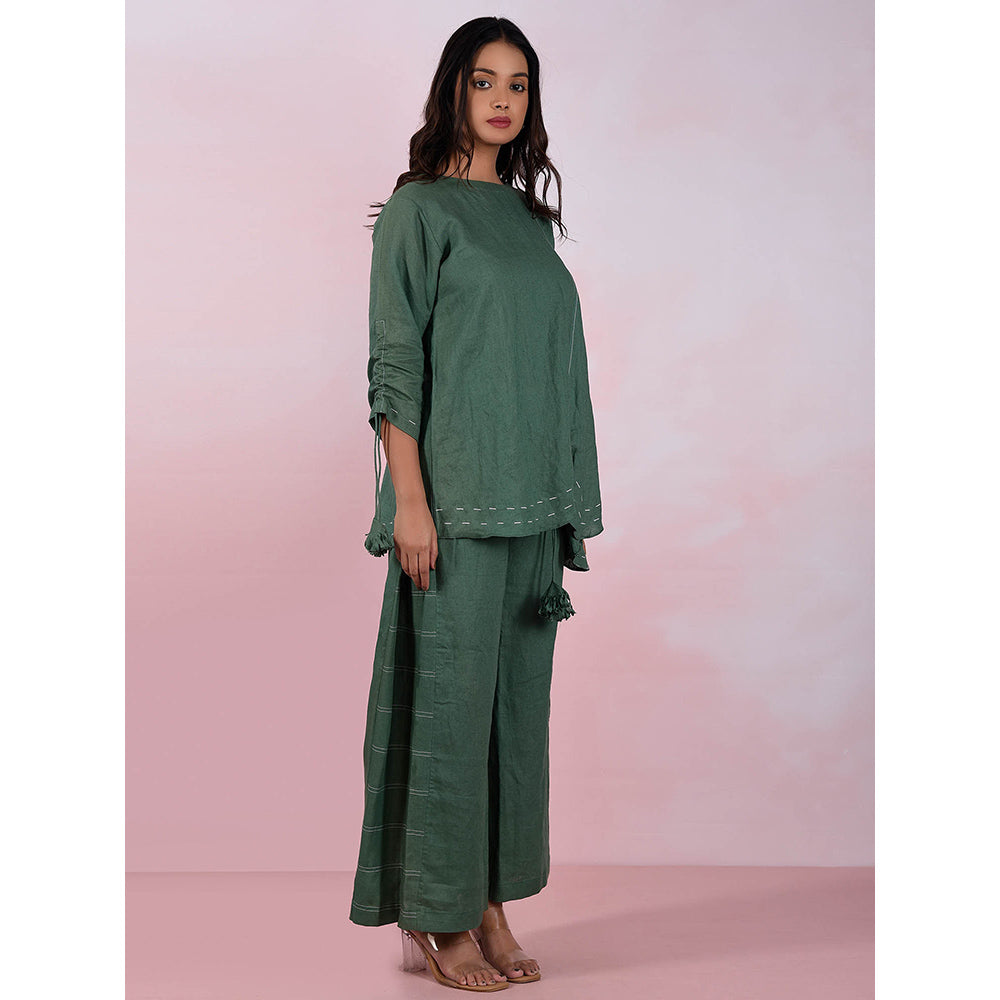 The House of Hemp Women Latest Stylish Neck Hemp And Lyocell Green Co-Ord (Set of 2)