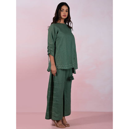 The House of Hemp Women Latest Stylish Neck Hemp And Lyocell Green Co-Ord (Set of 2)