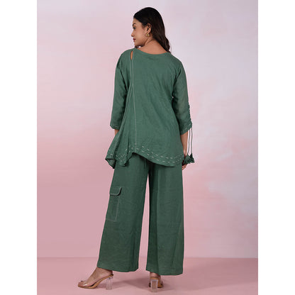The House of Hemp Women Latest Stylish Neck Hemp And Lyocell Green Co-Ord (Set of 2)