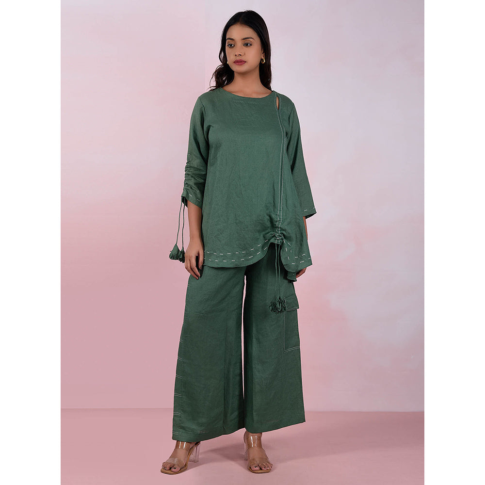The House of Hemp Women Latest Stylish Neck Hemp And Lyocell Green Co-Ord (Set of 2)