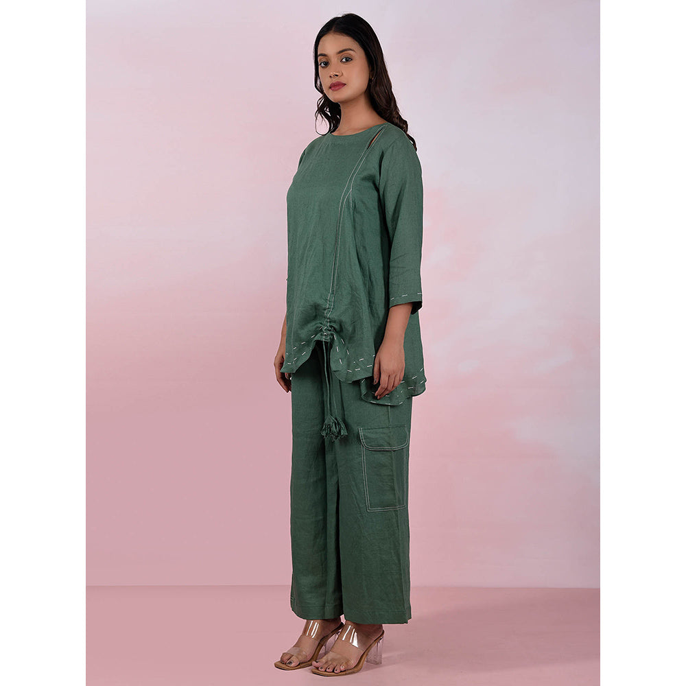 The House of Hemp Women Latest Stylish Neck Hemp And Lyocell Green Co-Ord (Set of 2)