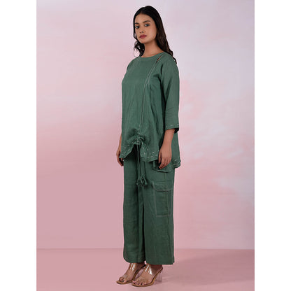 The House of Hemp Women Latest Stylish Neck Hemp And Lyocell Green Co-Ord (Set of 2)