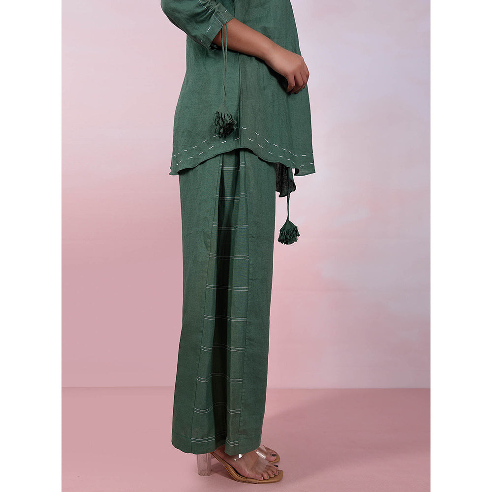 The House of Hemp Women Latest Stylish Neck Hemp And Lyocell Green Co-Ord (Set of 2)