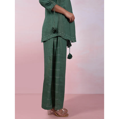 The House of Hemp Women Latest Stylish Neck Hemp And Lyocell Green Co-Ord (Set of 2)