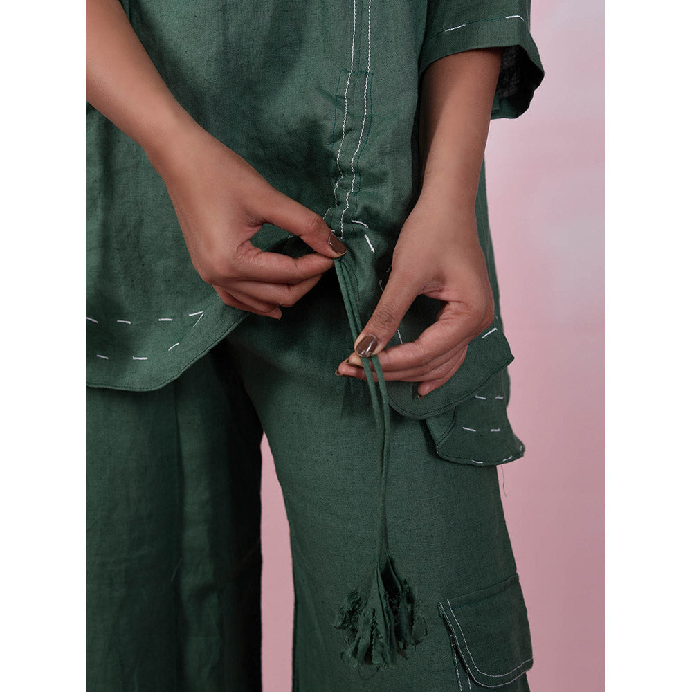 The House of Hemp Women Latest Stylish Neck Hemp And Lyocell Green Co-Ord (Set of 2)