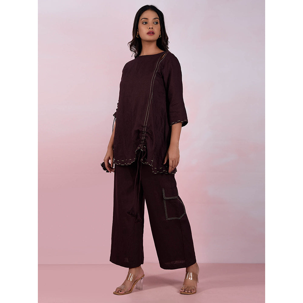 The House of Hemp Women Latest Stylish Neck Hemp And Lyocell Brown Co-Ord (Set of 2)