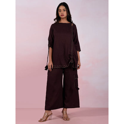The House of Hemp Women Latest Stylish Neck Hemp And Lyocell Brown Co-Ord (Set of 2)