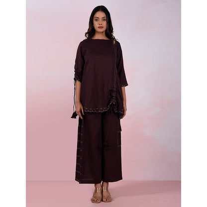The House of Hemp Women Latest Stylish Neck Hemp And Lyocell Brown Co-Ord (Set of 2)