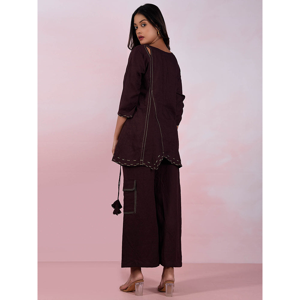 The House of Hemp Women Latest Stylish Neck Hemp And Lyocell Brown Co-Ord (Set of 2)