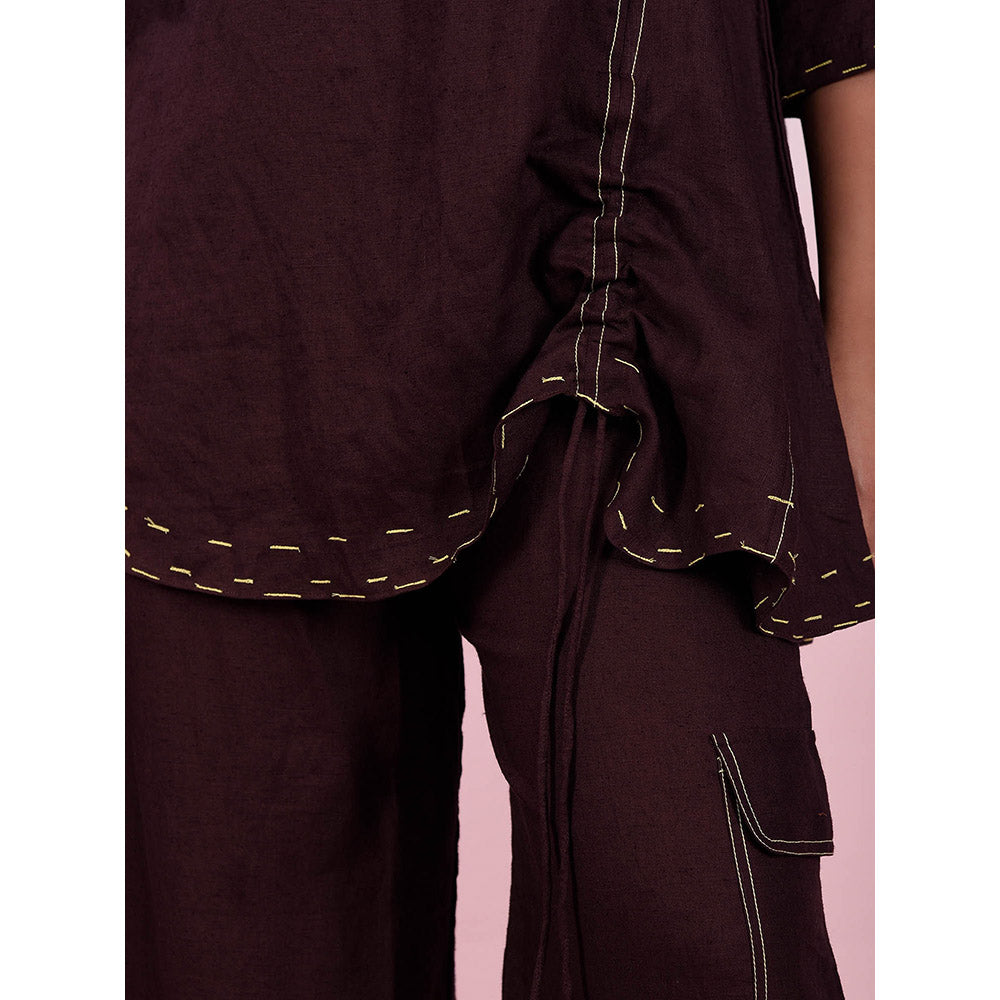 The House of Hemp Women Latest Stylish Neck Hemp And Lyocell Brown Co-Ord (Set of 2)