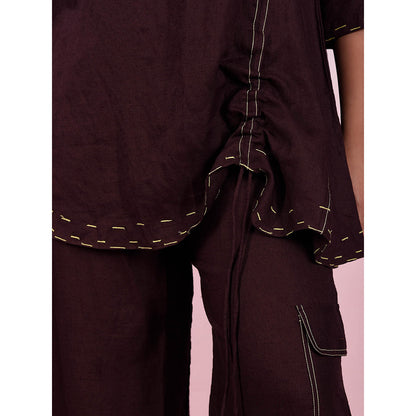 The House of Hemp Women Latest Stylish Neck Hemp And Lyocell Brown Co-Ord (Set of 2)