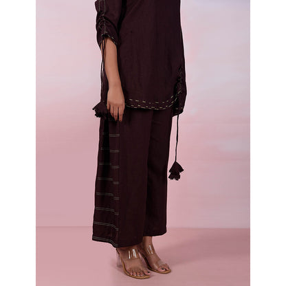 The House of Hemp Women Latest Stylish Neck Hemp And Lyocell Brown Co-Ord (Set of 2)