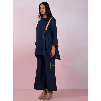 The House of Hemp Women Latest Stylish Neck Hemp And Lyocell Navy Blue Co-Ord (Set of 2)