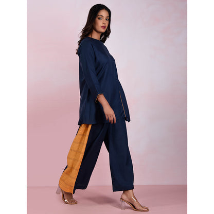 The House of Hemp Women Latest Stylish Neck Hemp And Lyocell Navy Blue Co-Ord (Set of 2)