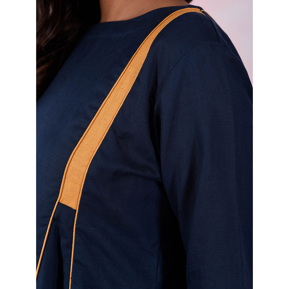 The House of Hemp Women Latest Stylish Neck Hemp And Lyocell Navy Blue Co-Ord (Set of 2)