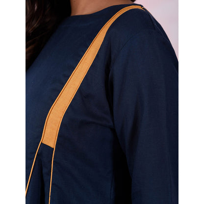 The House of Hemp Women Latest Stylish Neck Hemp And Lyocell Navy Blue Co-Ord (Set of 2)