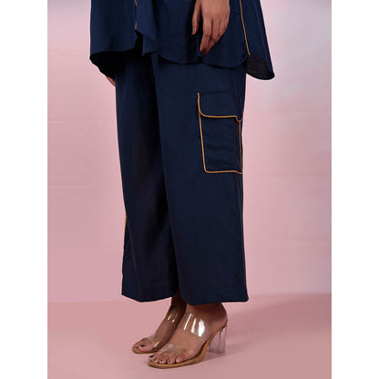 The House of Hemp Women Latest Stylish Neck Hemp And Lyocell Navy Blue Co-Ord (Set of 2)