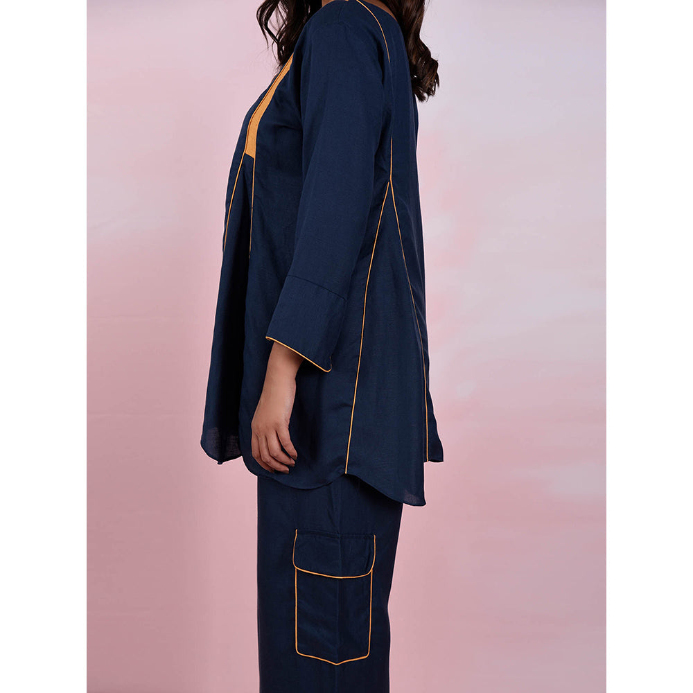 The House of Hemp Women Latest Stylish Neck Hemp And Lyocell Navy Blue Co-Ord (Set of 2)