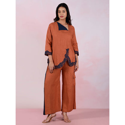 The House of Hemp Women Latest Stylish Neck Hemp And Lyocell Brown Co-Ord (Set of 2)