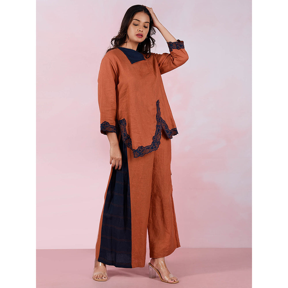 The House of Hemp Women Latest Stylish Neck Hemp And Lyocell Brown Co-Ord (Set of 2)