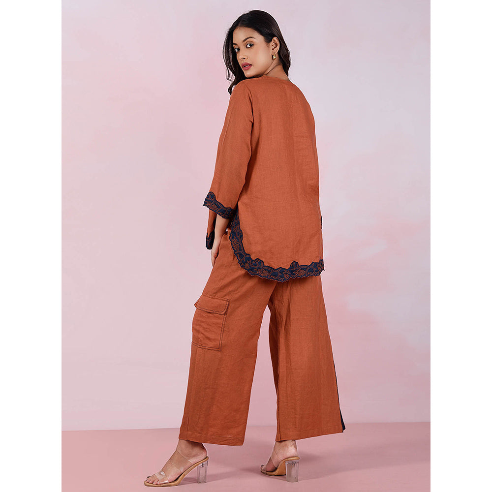 The House of Hemp Women Latest Stylish Neck Hemp And Lyocell Brown Co-Ord (Set of 2)