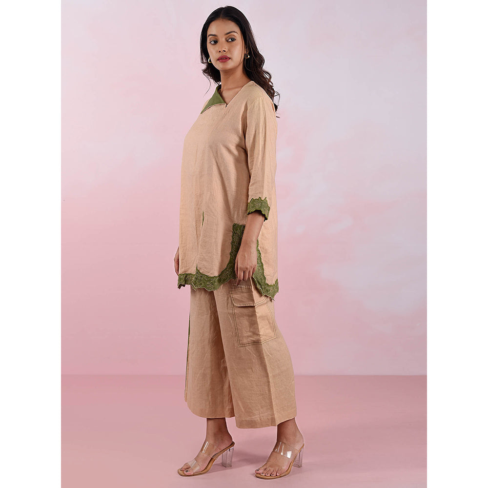 The House of Hemp Women Latest Stylish Neck Hemp And Lyocell Olive Co-Ord (Set of 2)