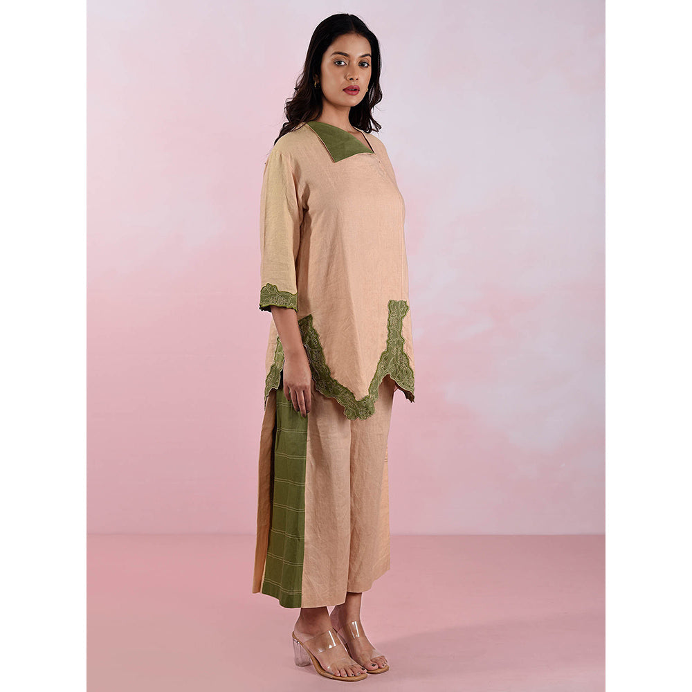 The House of Hemp Women Latest Stylish Neck Hemp And Lyocell Olive Co-Ord (Set of 2)