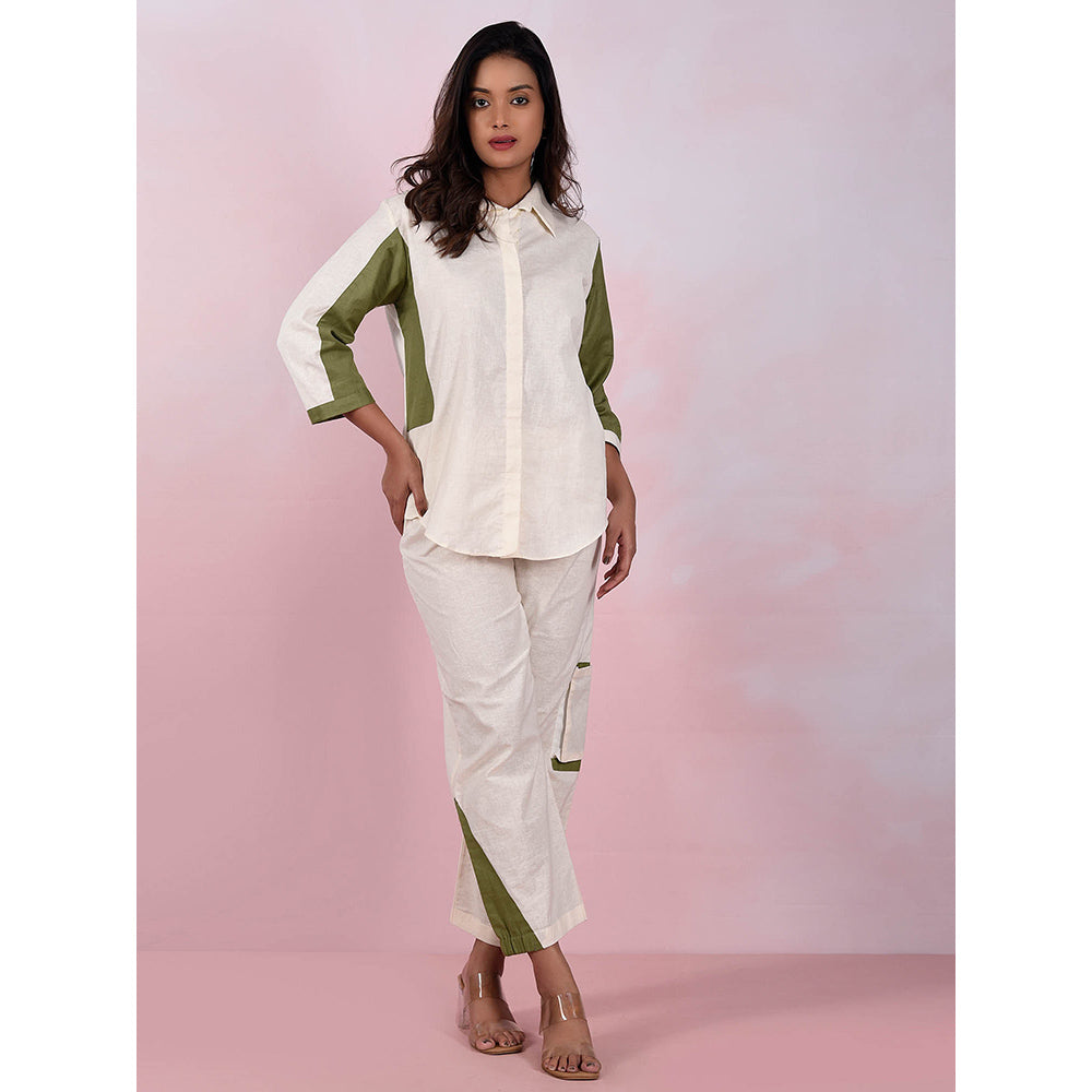 The House of Hemp Women Latest Stylish Neck Hemp And Lyocell Cream Co-Ord (Set of 2)