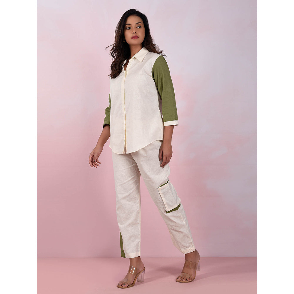 The House of Hemp Women Latest Stylish Neck Hemp And Lyocell Cream Co-Ord (Set of 2)