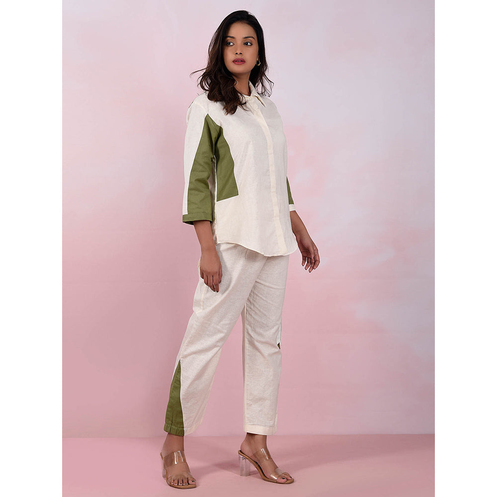 The House of Hemp Women Latest Stylish Neck Hemp And Lyocell Cream Co-Ord (Set of 2)