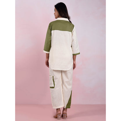 The House of Hemp Women Latest Stylish Neck Hemp And Lyocell Cream Co-Ord (Set of 2)