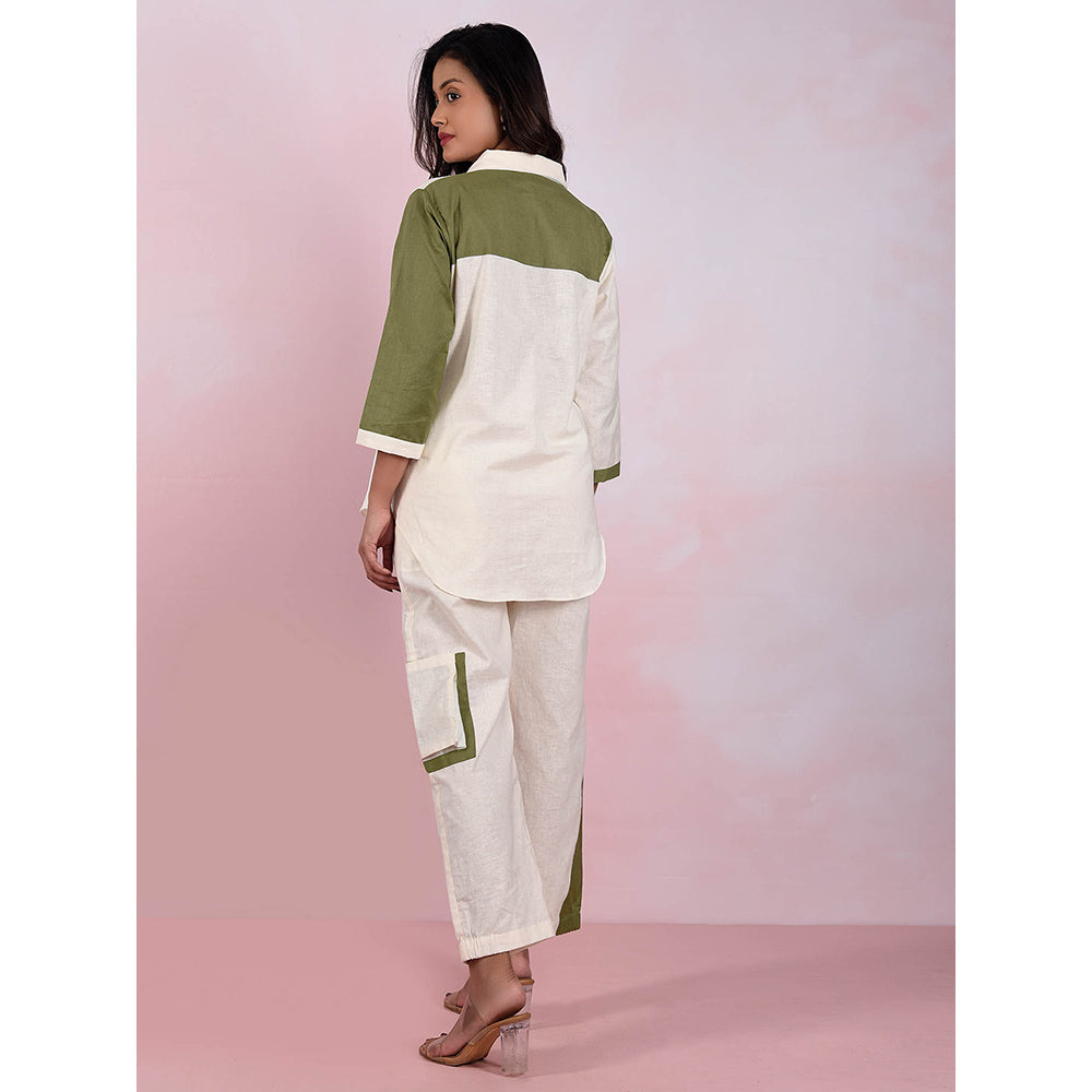 The House of Hemp Women Latest Stylish Neck Hemp And Lyocell Cream Co-Ord (Set of 2)