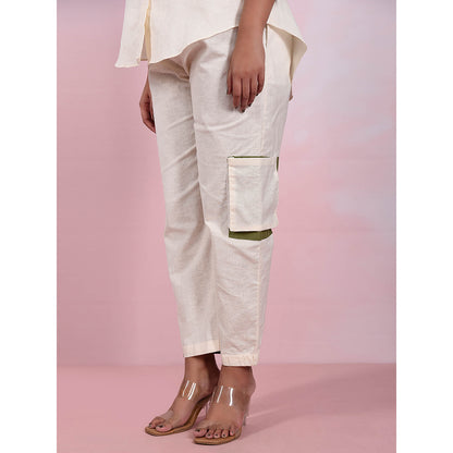 The House of Hemp Women Latest Stylish Neck Hemp And Lyocell Cream Co-Ord (Set of 2)
