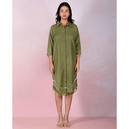 The House of Hemp Women Hemp and Lyocell Green Fringe Dress