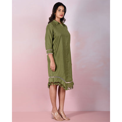 The House of Hemp Women Hemp and Lyocell Green Fringe Dress