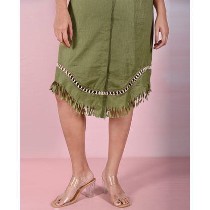 The House of Hemp Women Hemp and Lyocell Green Fringe Dress